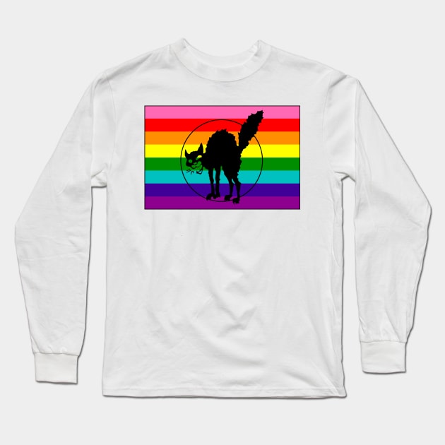 Black Cat LGBTQ Pride Flag (Retro 8) Long Sleeve T-Shirt by dikleyt